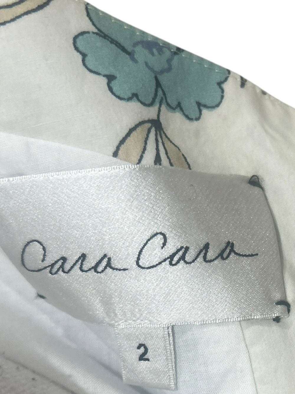 Cara Cara Blue & Cream Floral Square-Neck Midi Dress puff sleeve ruffle hem 2 - Picture 13 of 14
